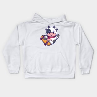 Cute cow play skateboard cartoon Kids Hoodie